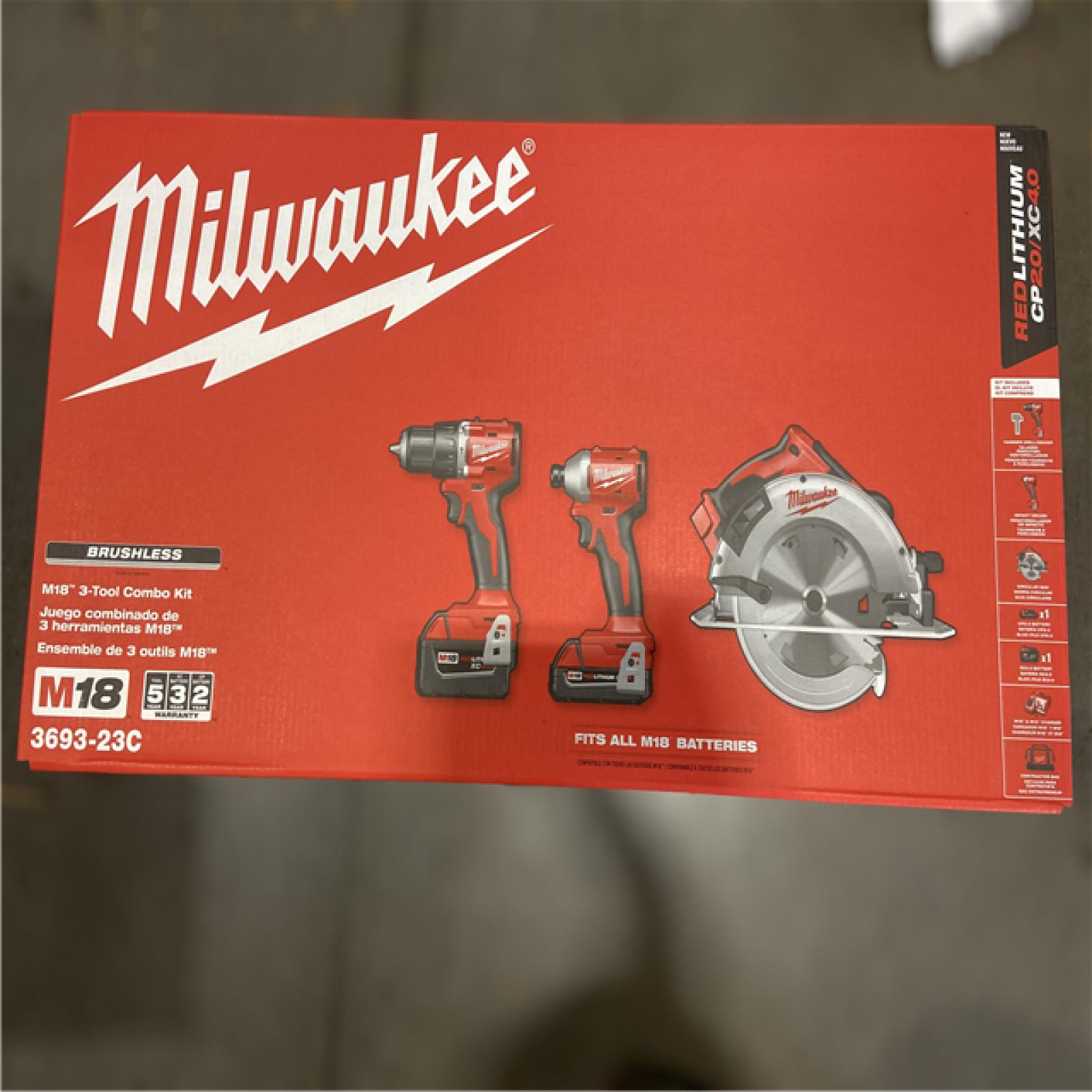 NEW! - Milwaukee Tool M18 18V Li-Ion Brushless Cordless Hammer Drill, Impact Driver, and Circ Saw Combo Kit
