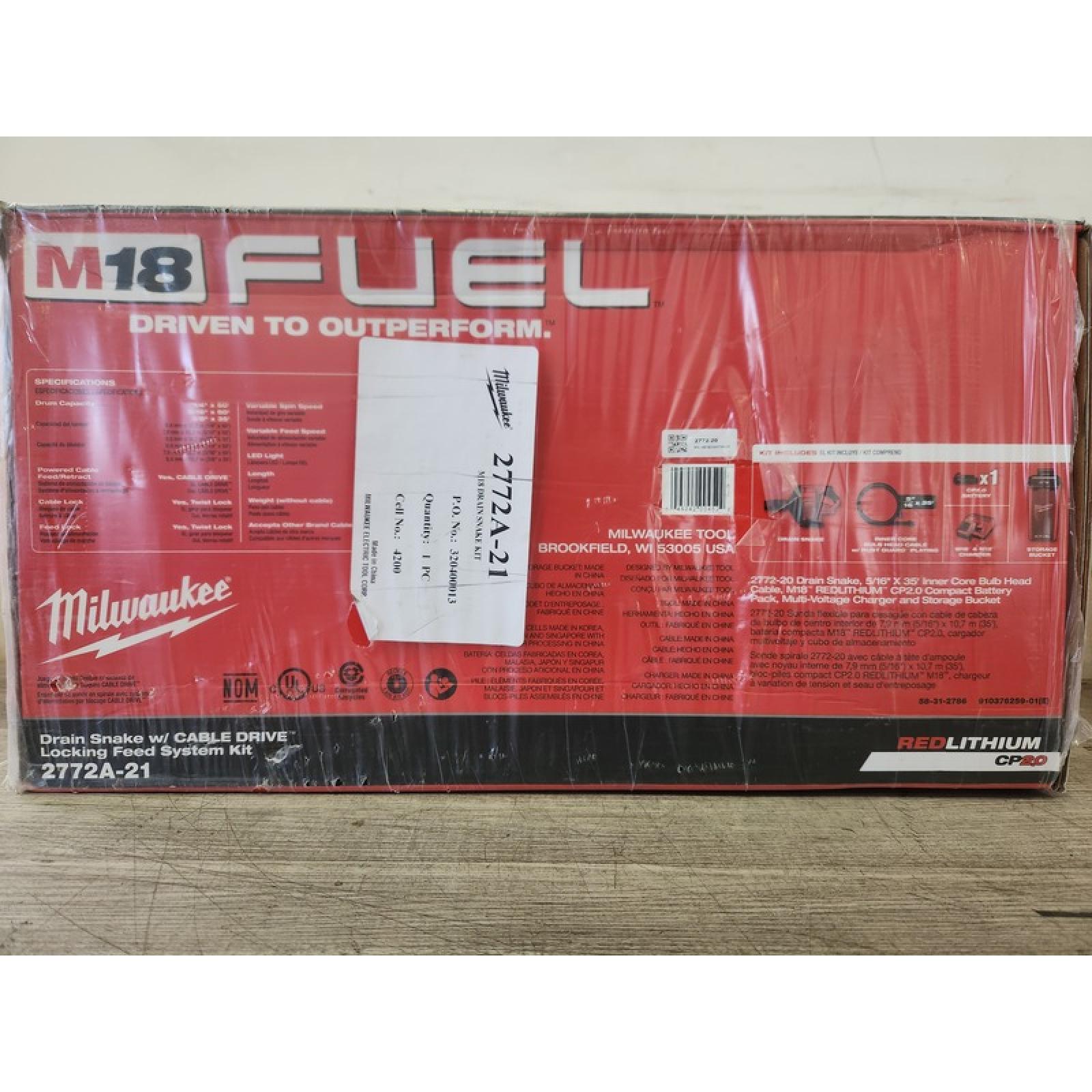 Phoenix NEW Milwaukee M18 FUEL 18-Volt Lithium-Iron Cordless Plumbing Drain Snake Auger Kit with w/ CABLE DRIVE & 5/16 in. x 35 ft. Cable (SEALED)