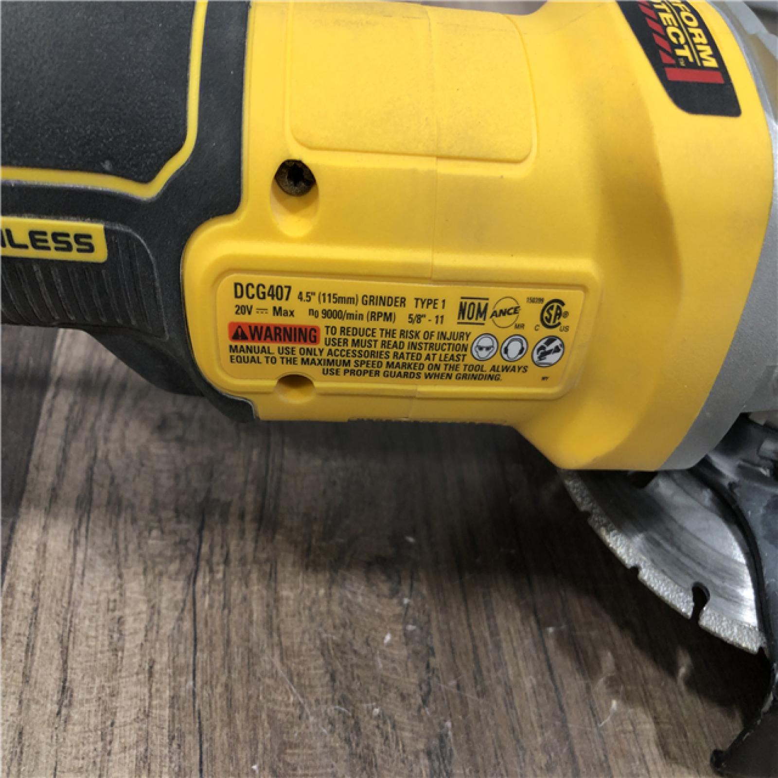 AS-IS DEWALT 20-Volt MAX Cordless Brushless 4-1/2 in. Angle Grinder with Slide Switch (Tool Only)