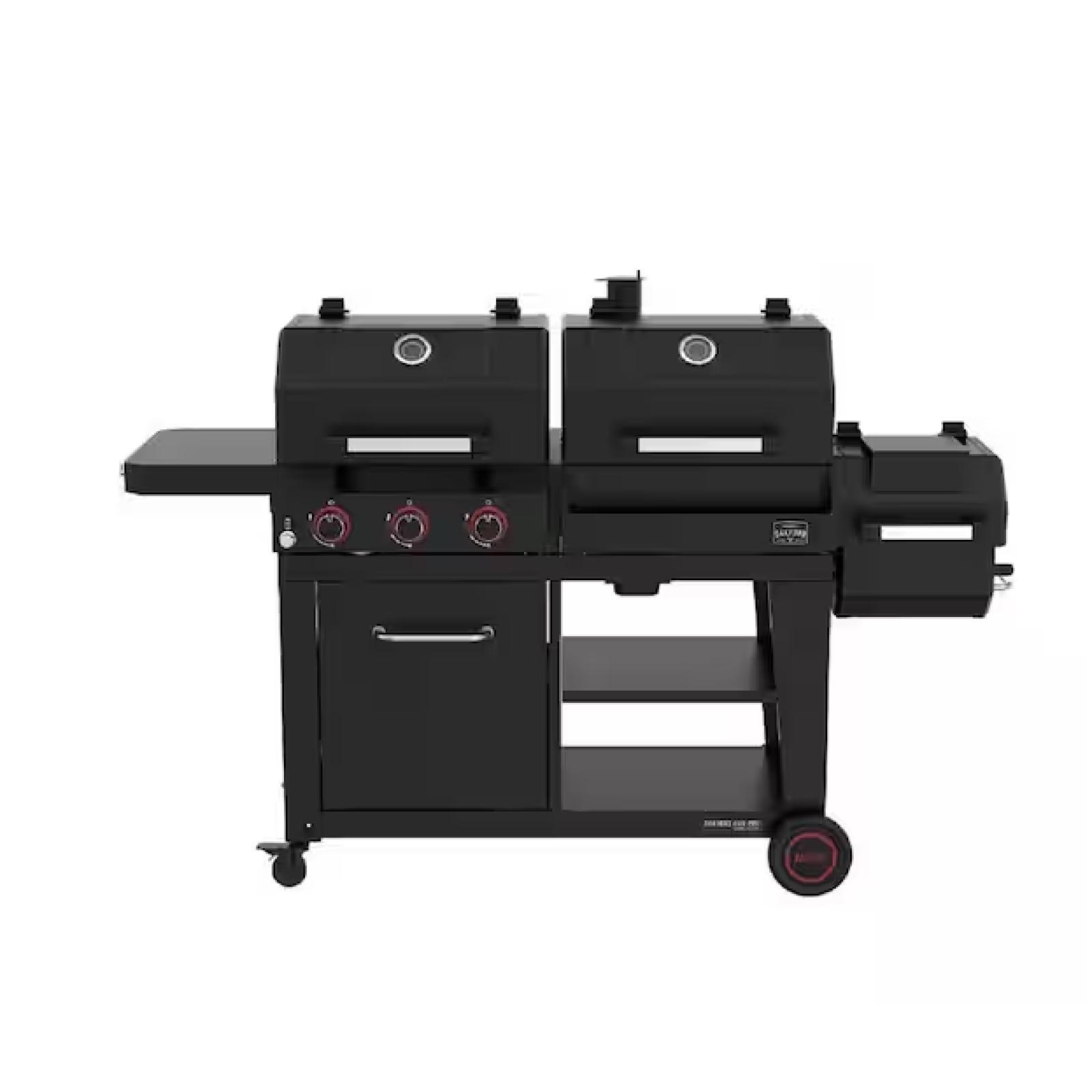 DALLAS LOCATION - Nexgrill Oakford 1150 Pro 3-Burner Propane Gas and Offset Charcoal Smoker Combo Grill in Black