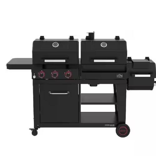 DALLAS LOCATION - Nexgrill Oakford 1150 Pro 3-Burner Propane Gas and Offset Charcoal Smoker Combo Grill in Black