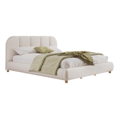 Phoenix NEW CHRISTOPHER KNIGHT HOME Pavrin Modern Beige Linen Fabric Upholstered Wood Frame King Size Platform Bed with Curved Design Tufted Headboard