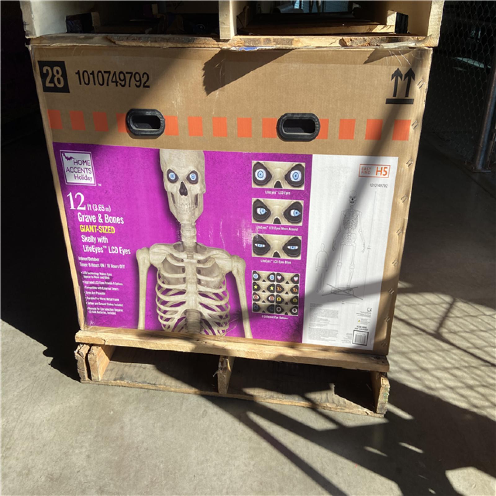 DALLAS LOCATION - Home Accents Holiday 12 ft. Grave & Bones Giant-Sized Skelly with LifeEyes™ LCD Eyes H5