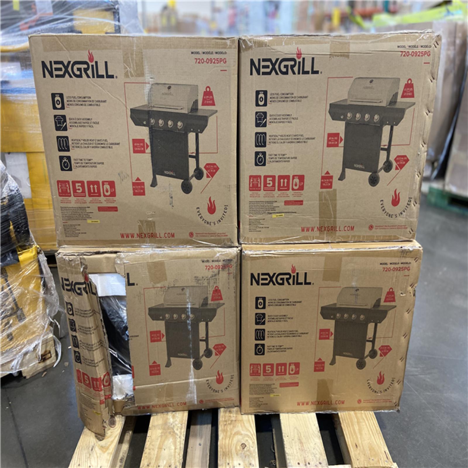 DALLAS LOCATION - Nexgrill 4-Burner Propane Gas Grill in Black with Stainless Steel Main Lid (4 UNITS)