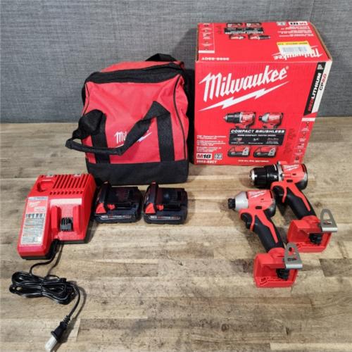 HOUSTON LOCATION - AS-IS Milwaukee M18 18V Lithium-Ion Brushless Cordless Compact Drill/Impact Combo Kit (2-Tool) W/(2) 2.0 Ah Batteries  Charger & Bag