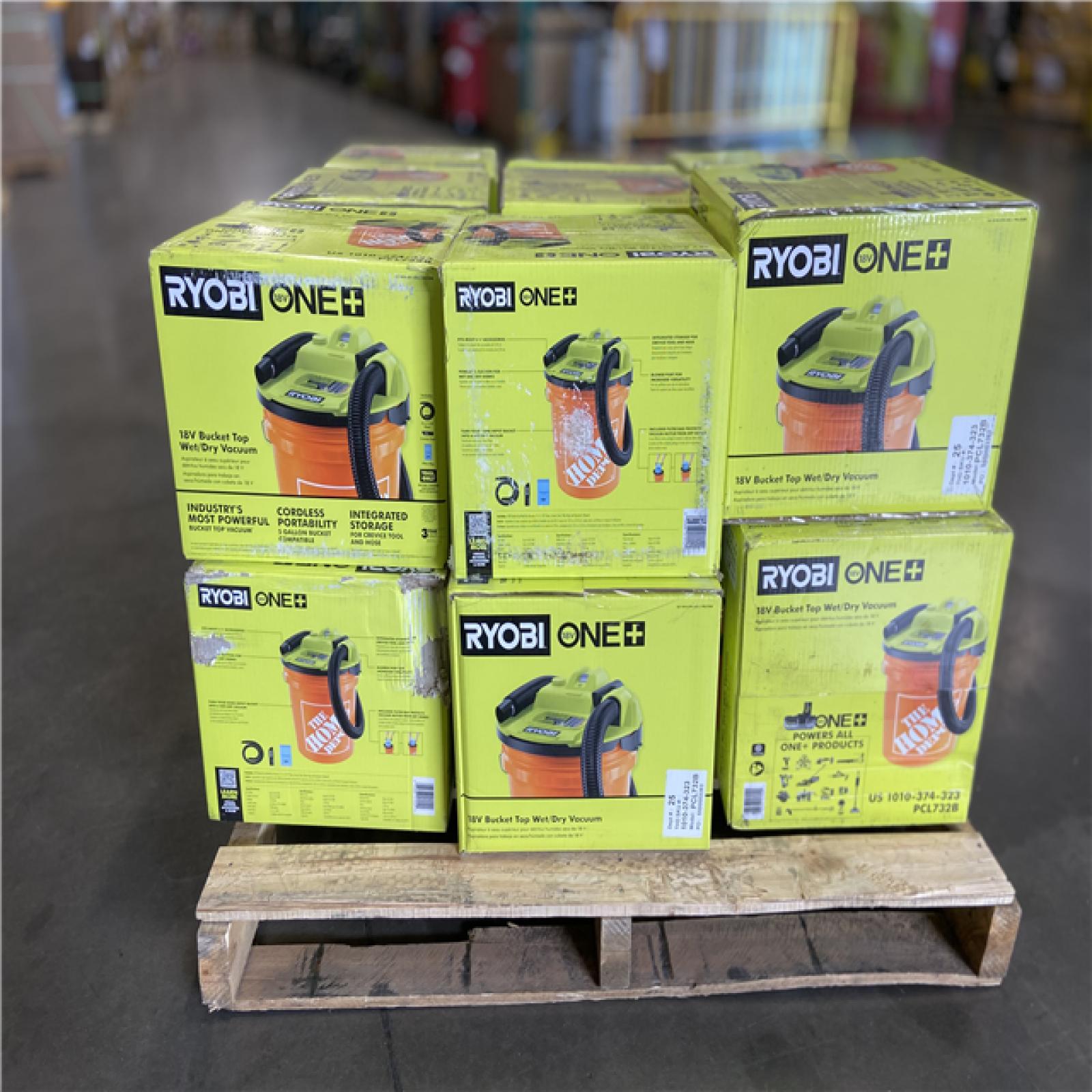DALLAS LOCATION - RYOBI ONE+ 18V Cordless 5 Gal. Bucket Top Wet/Dry Vacuum (Tool Only) with 1/4 in. Hose and Crevice Tool (19 UNITS)