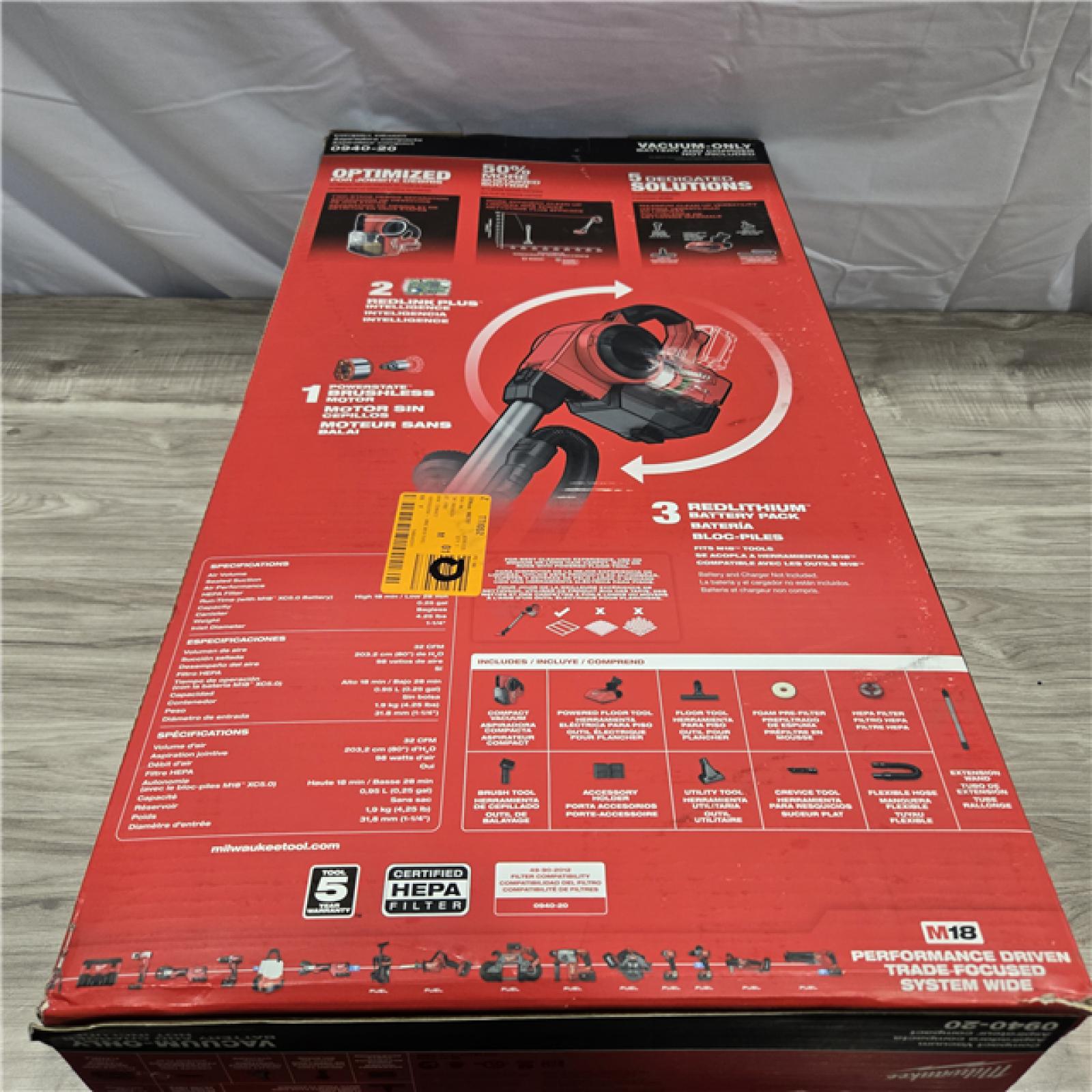NEW! - Milwaukee FUEL 18V 0940-20 Cordless Compact Vacuum (Tool-Only)