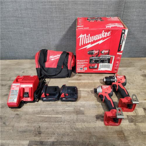 HOUSTON LOCATION - AS-IS Milwaukee M18 18V Lithium-Ion Brushless Cordless Compact Drill/Impact Combo Kit (2-Tool) W/(2) 2.0 Ah Batteries  Charger & Bag