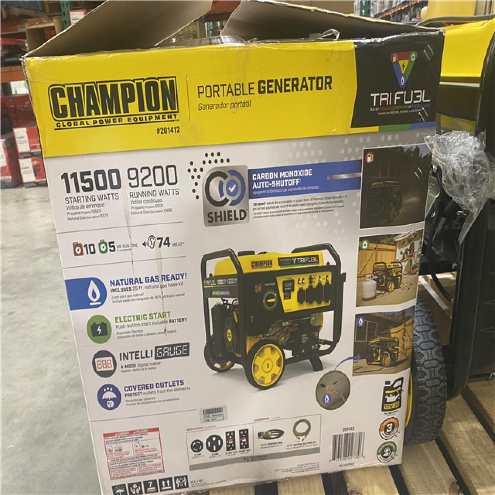 Dallas Location - As-Is Champion Power Equipment 11 500/9 200-Watt Gas Tri-Fuel Portable Generator