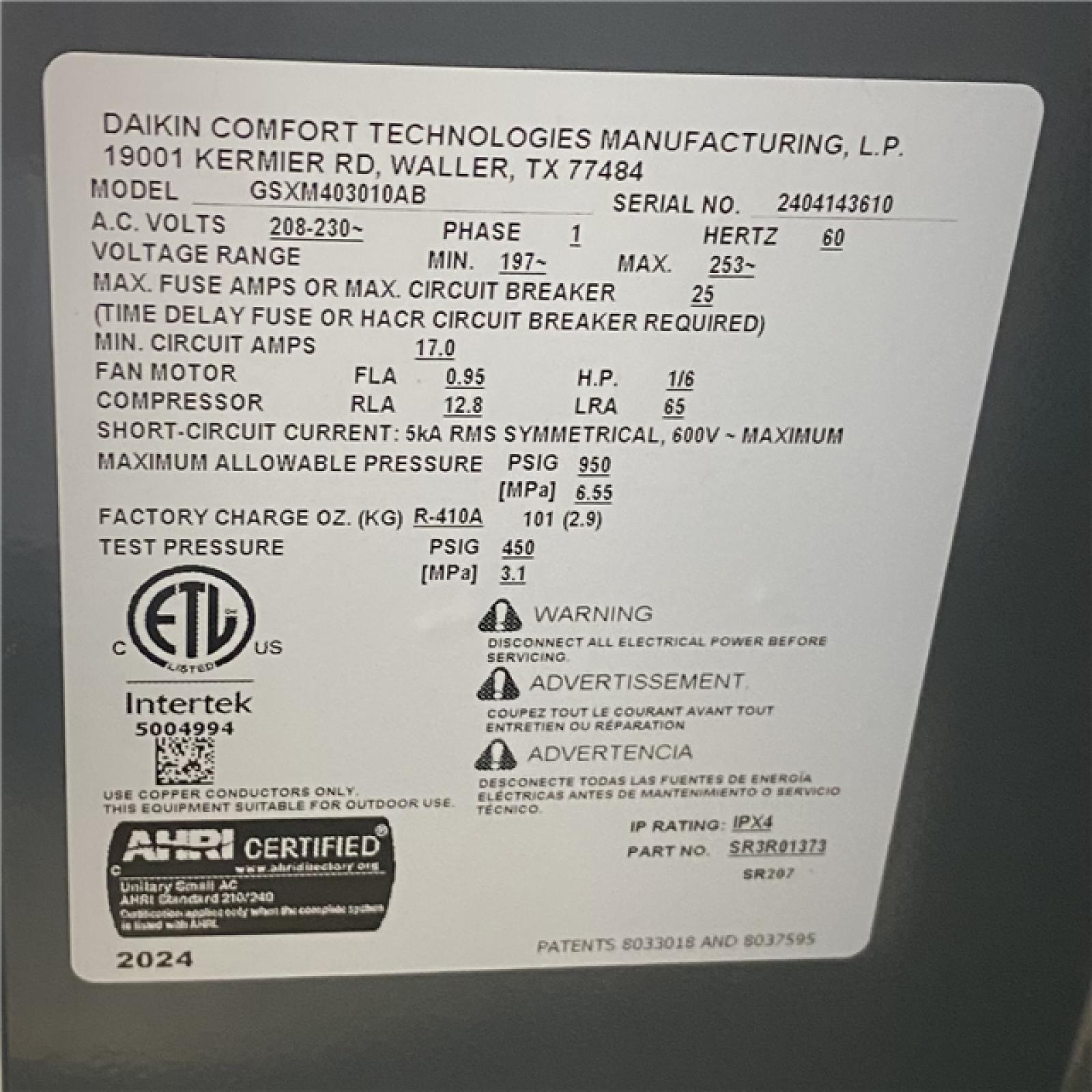 Houston Location AS IS AC Condenser