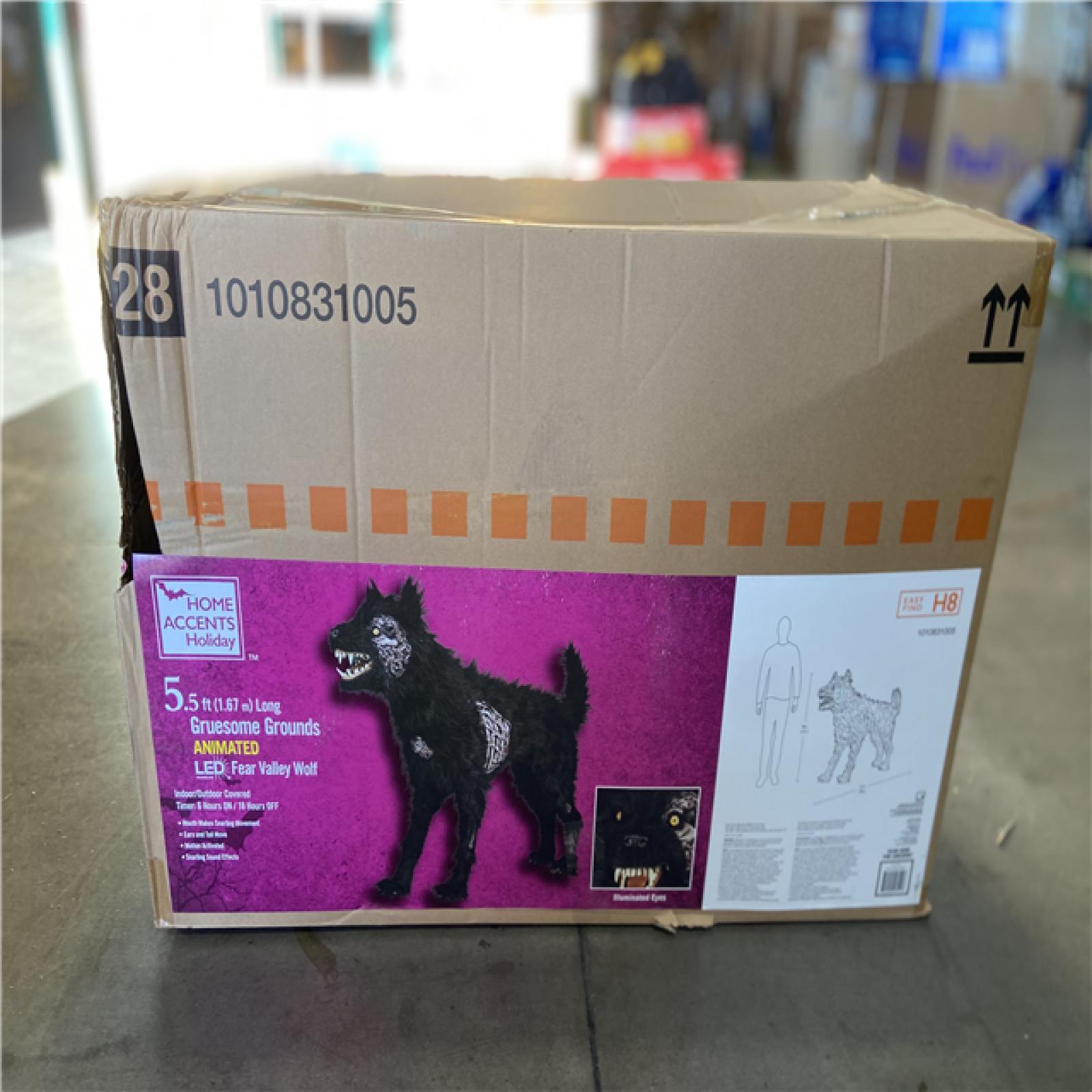 DALLAS LOCATION - Home Accents Holiday 5.5 ft. Gruesome Grounds Animated LED Fear Valley Wolf H8