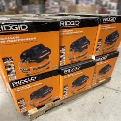 DALLAS LOCATION- NEW! RIDGID 6 Gal. 150 PSI Portable Electric Oil-Free Jobsite Pancake Air Compressor with Dual Pressure Gauges and 2-Quick Couplers PALLET -(12 UNITS)