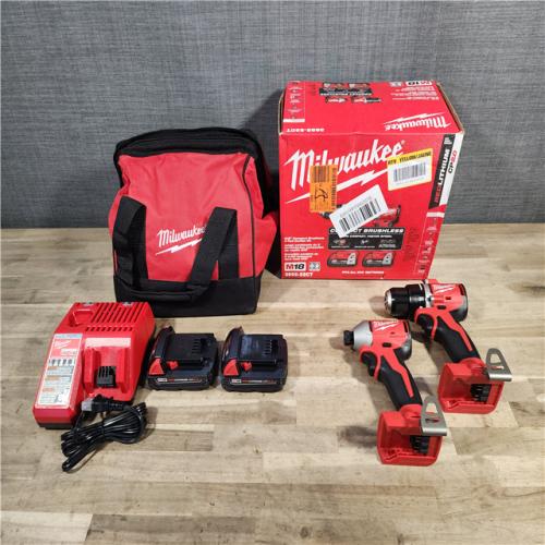 HOUSTON LOCATION - AS-IS (APPEARS LIKE NEW) Milwaukee M18 18V Lithium-Ion Brushless Cordless Compact Drill/Impact Combo Kit (2-Tool) W/(2) 2.0 Ah Batteries, Charger & Bag