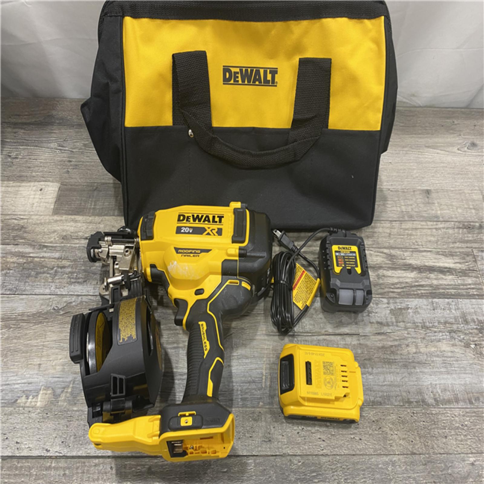 AS-IS DEWALT 20V MAX Lithium-Ion 15-Degree Electric Cordless Roofing Nailer Kit
