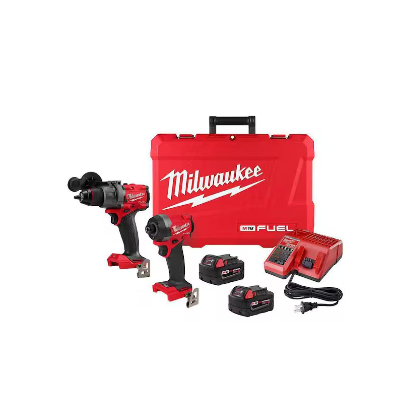 NEW! - Milwaukee M18 FUEL 18V Lithium-Ion Brushless Cordless Hammer Drill and Impact Driver Combo Kit (2-Tool) with 2 Batteries