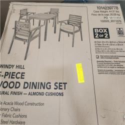 Phoenix NEW Hampton Bay Windy Hill 5-Piece Acacia Wood Outdoor Dining Set with CushionGuard Almond Biscotti Cushions