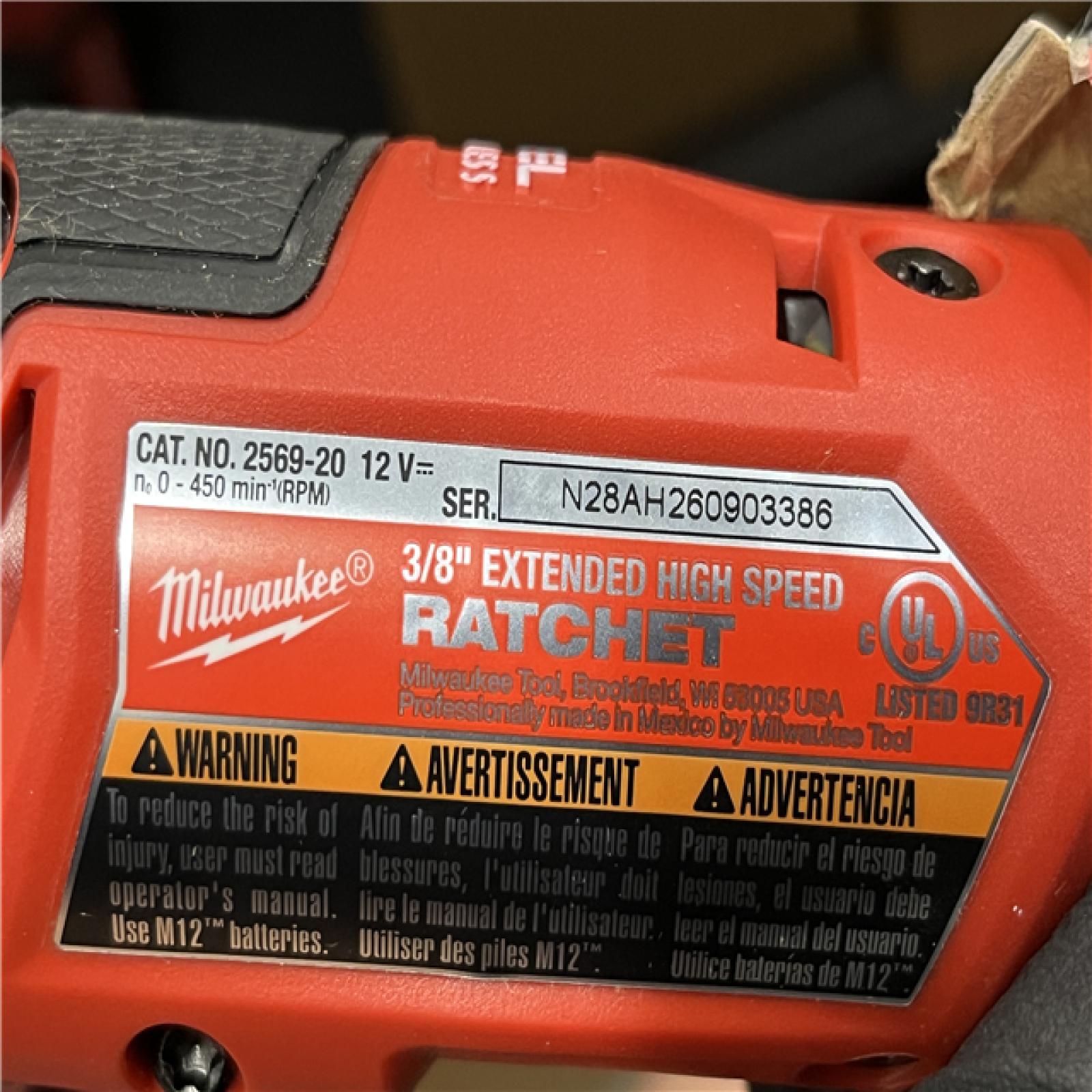 AS-IS Milwaukee FUEL 12V Lithium-Ion Brushless Cordless 3/8 in. Extended Reach High Speed Ratchet (Tool Only)
