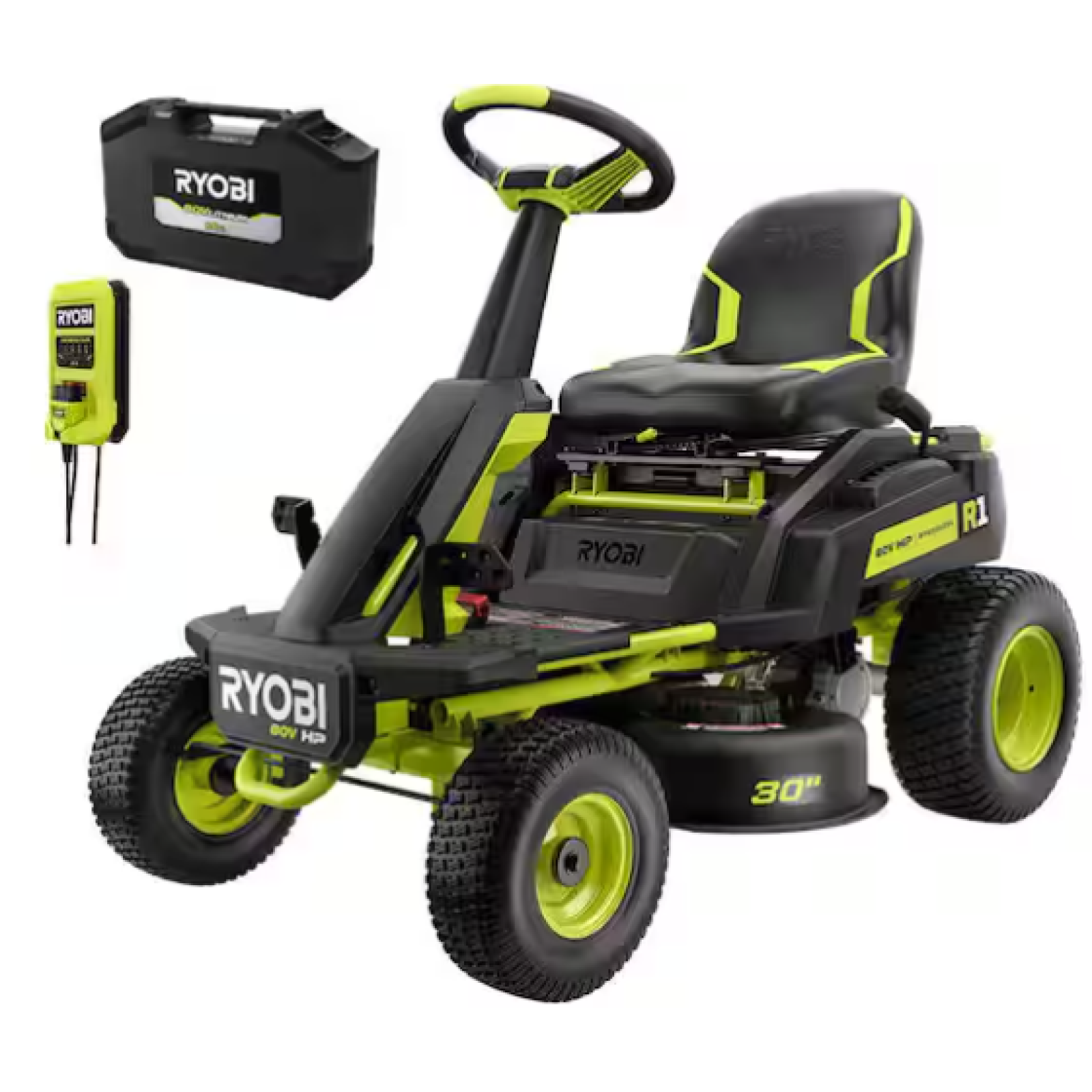 DALLAS LOCATION- RYOBI R1 80V HP 30 in. Riding Lawn Mower W/ 14 Ah Battery and Charger