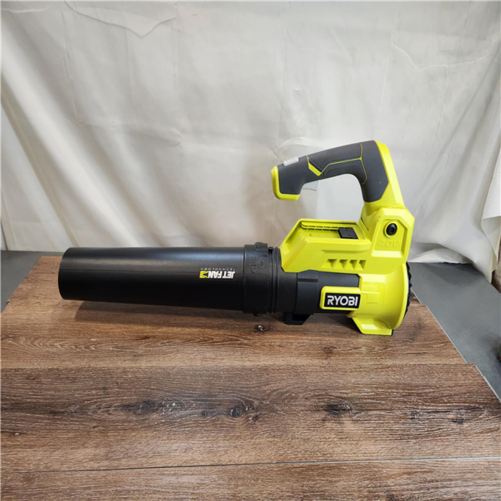 AS-IS RYOBI 40V 110 MPH 525 CFM Cordless Battery Variable-Speed Jet Fan Leaf Blower with 4.0 Battery and Charger