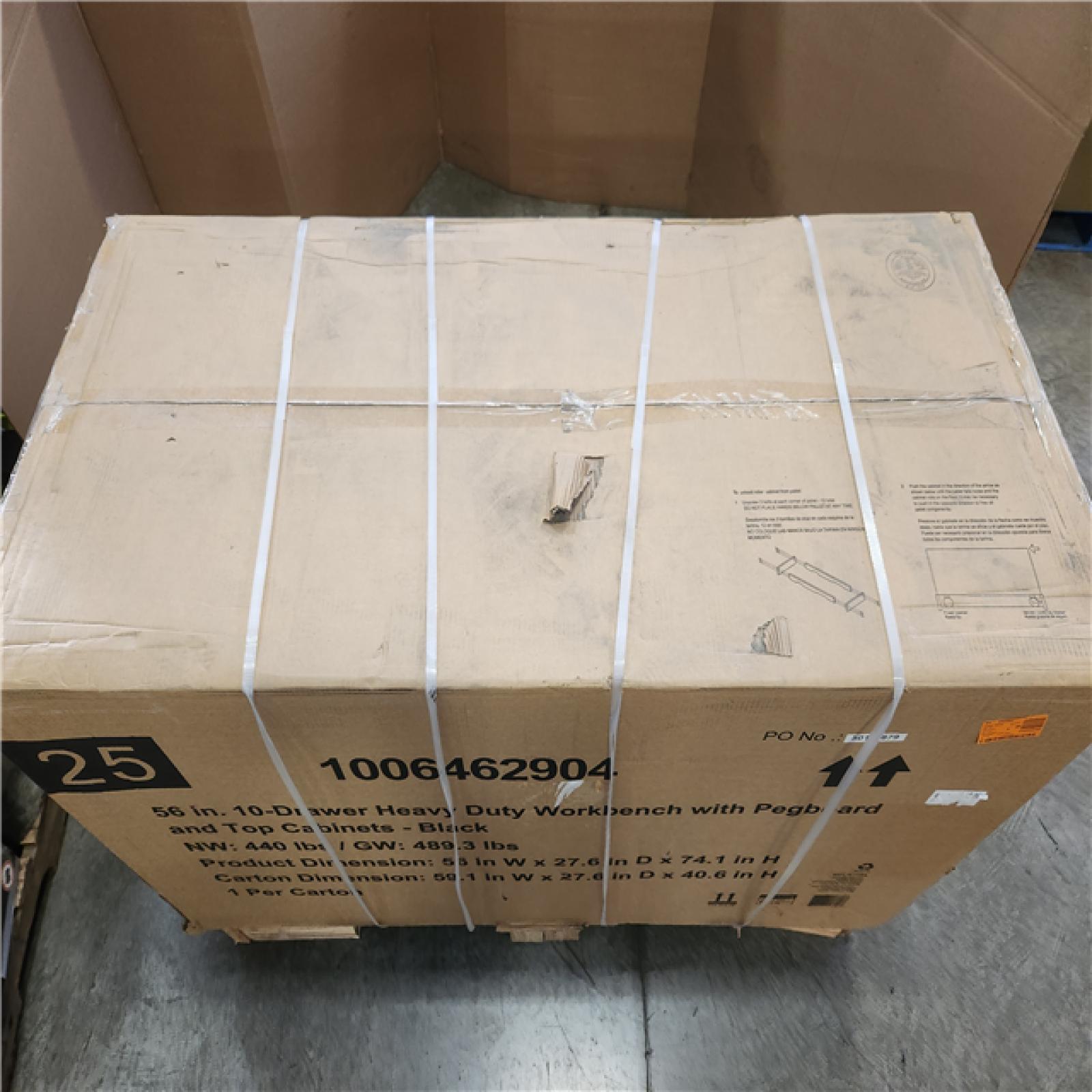 Phoenix NEW Husky 56 in. W x 27.6 in. D 10-Drawer Matte Black Heavy-Duty Mobile Workbench with Pegboard and Top Cabinets (SEALED)