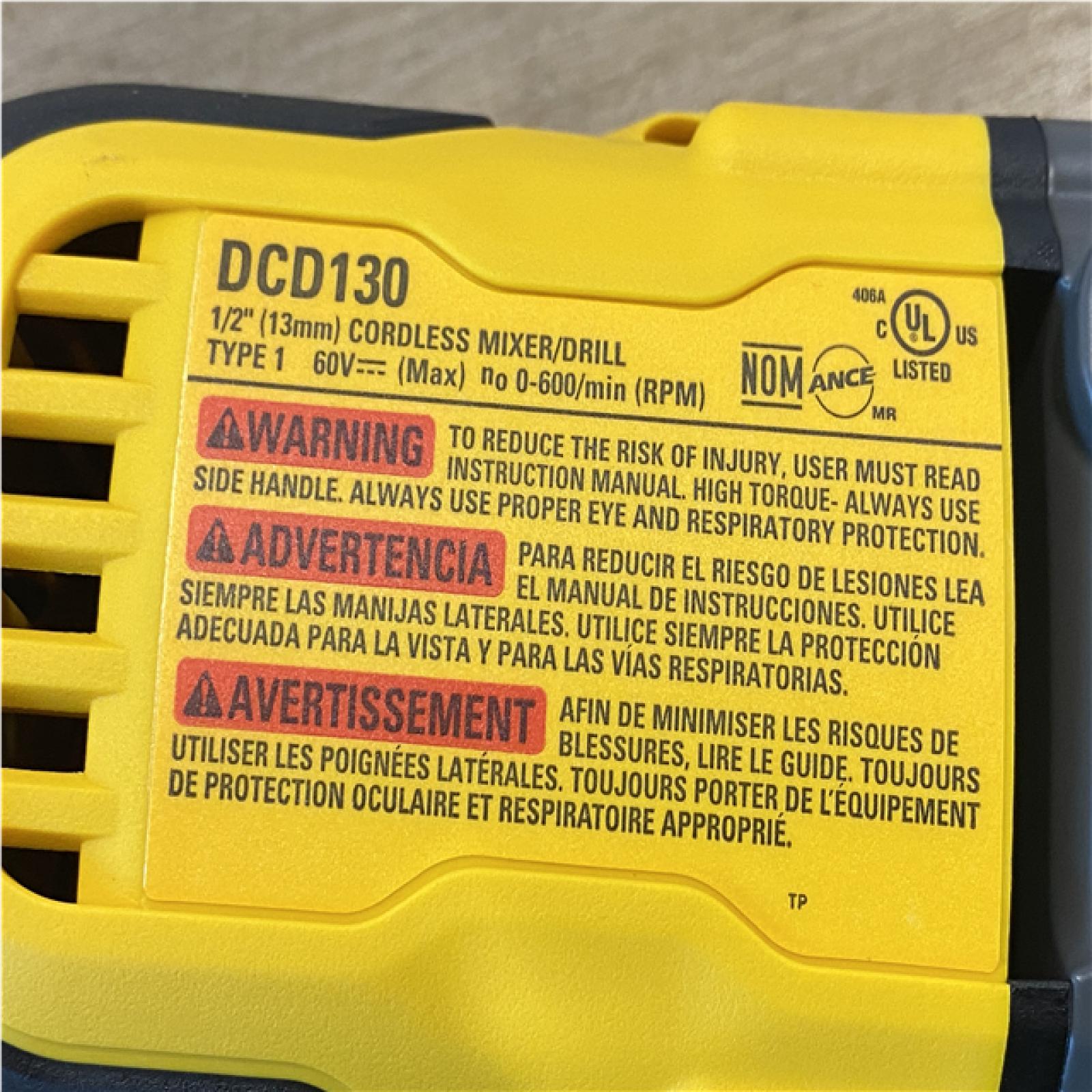 AS-IS DEWALT FLEXVOLT 60-Volt MAX Cordless Brushless 1/2 in. Mixer/Drill with E-Clutch (Tool-Only)