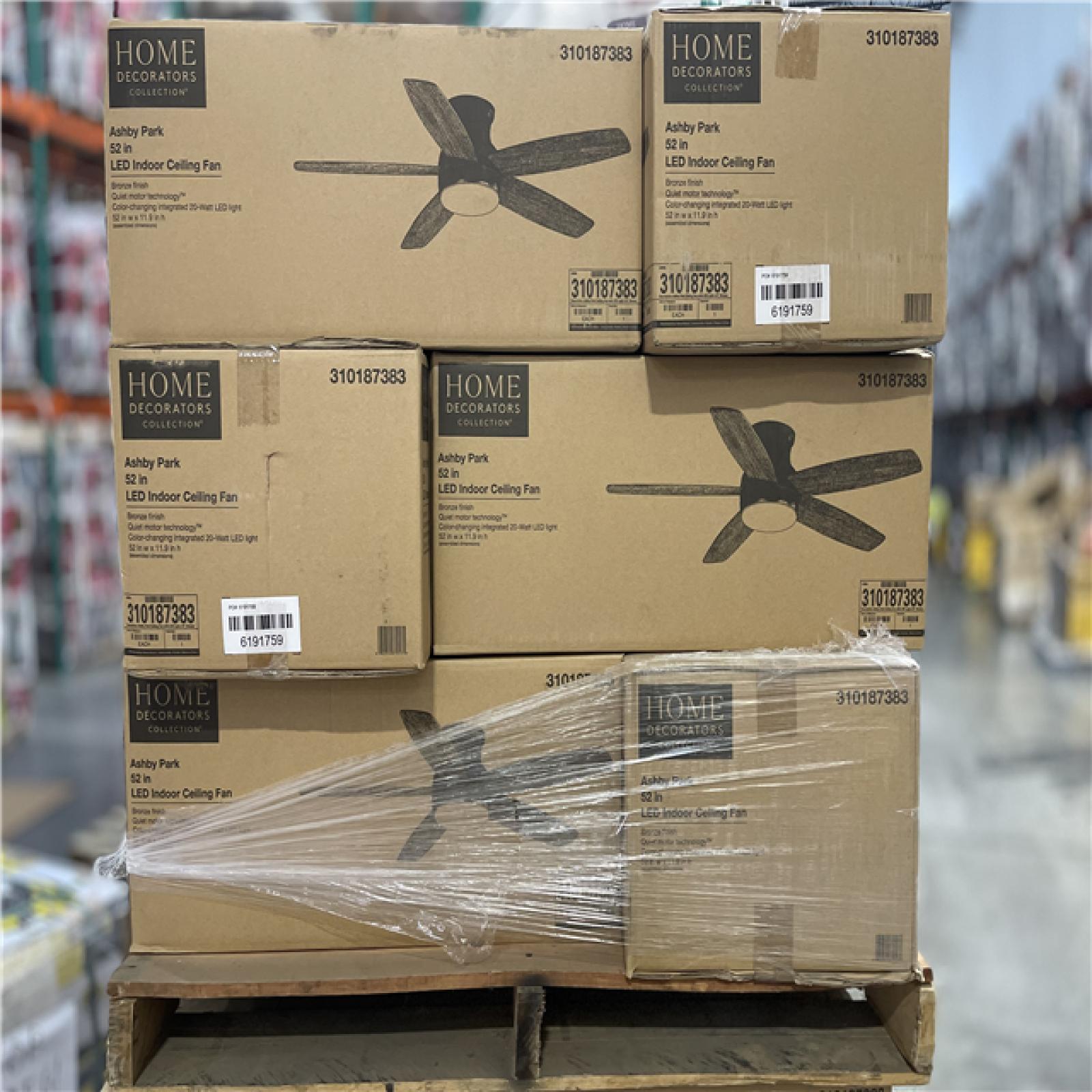 DALLAS LOCATION- NEW!- HOME DECORATORS COLLECTION ASHBY PARK 52 IN. LED CEILING FAN PALLET (15 UNITS)