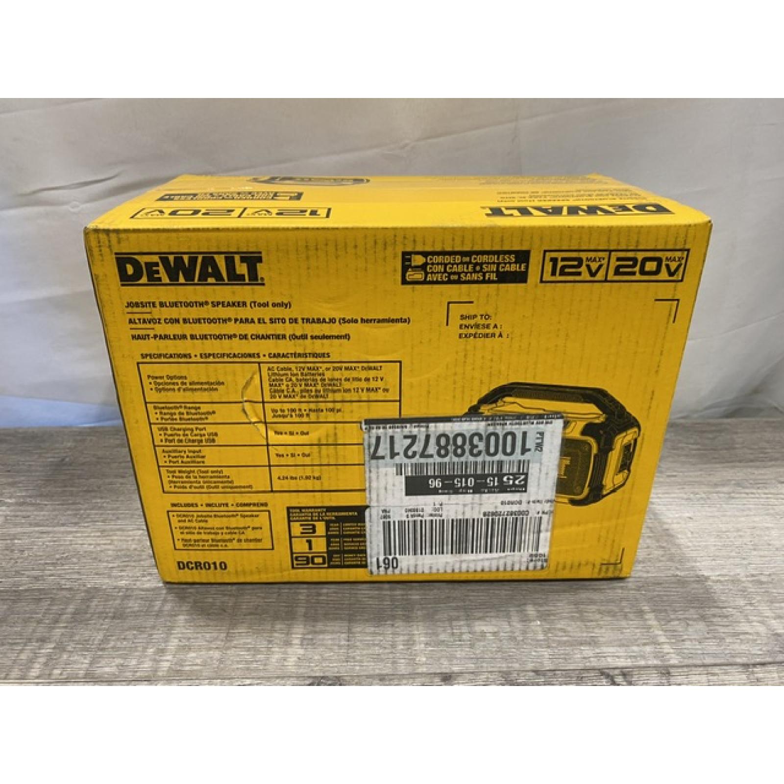 NEW - DEWALT 20V MAX Cordless Bluetooth Speaker (Tool Only)