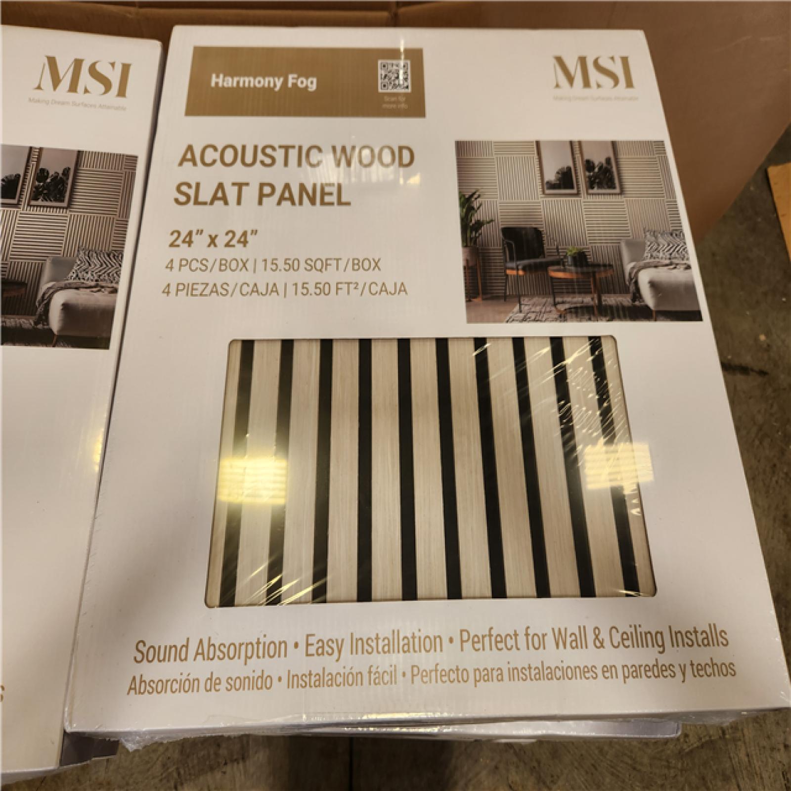 Phoenix NEW MSI Harmony Fog 24 in. x 24 in. Gray Light Wood Slat Decorative Acoustic Sound Absorbing Panels (24-Packs /372 sq. ft.)