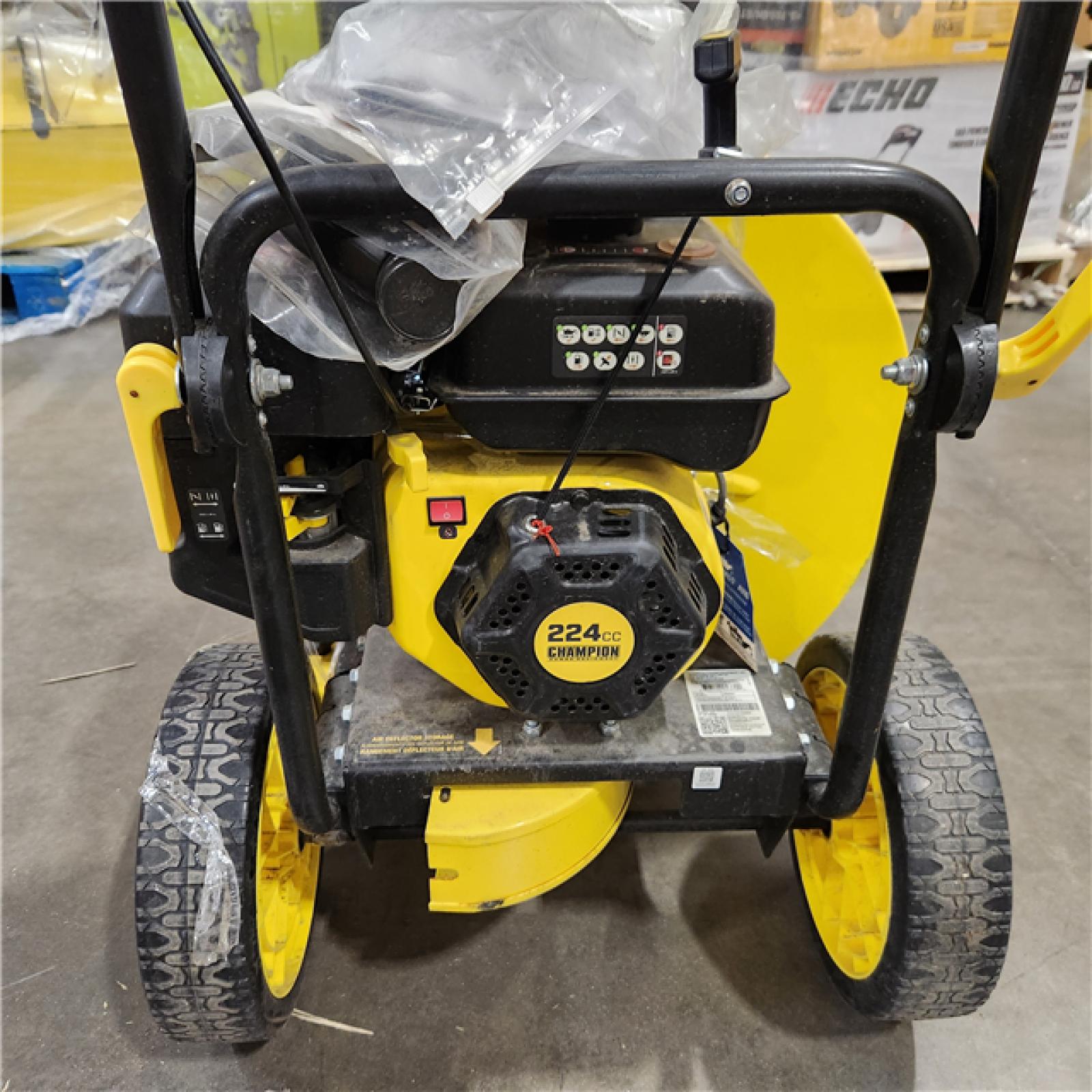 Dallas Location - As-Is Champion Power Equipment 160 MPH 1300 CFM 224 cc Walk-Behind Gas Leaf Blower with Swivel Front Wheel and 90-Degree Flow Diverter