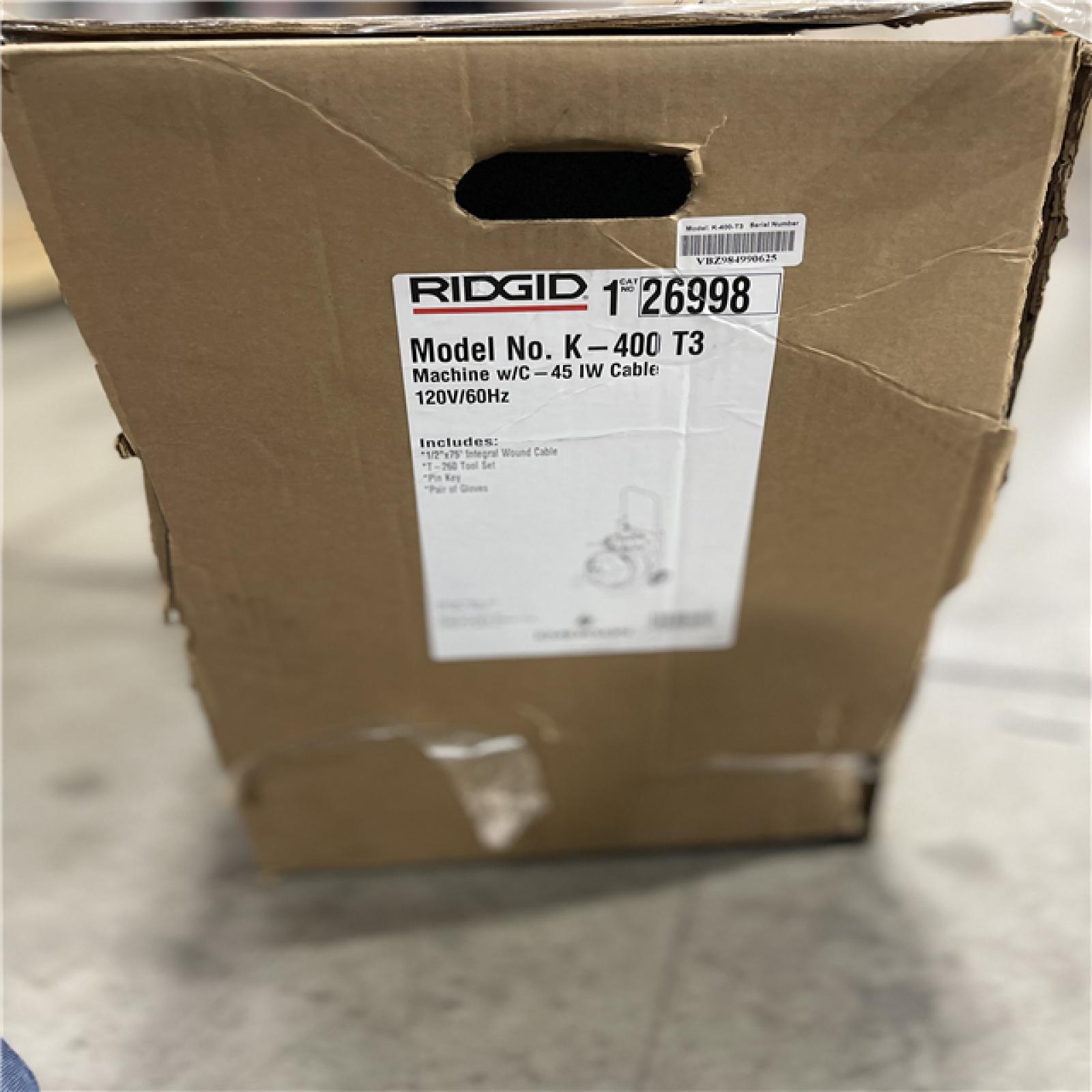 AS-IS - RIDGID K-400 Drain Cleaning Snake Auger Machine  C-45 IW 1/2 in. x 75 ft. Cable inside Drum