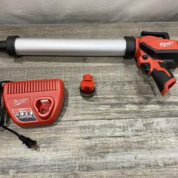 AS-IS Milwaukee 12V Lithium-ion Cordless 20 oz. Aluminum Barrel Adhesive and Caulk Gun Kit
