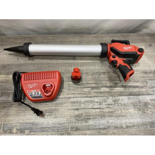 AS-IS Milwaukee 12V Lithium-ion Cordless 20 oz. Aluminum Barrel Adhesive and Caulk Gun Kit