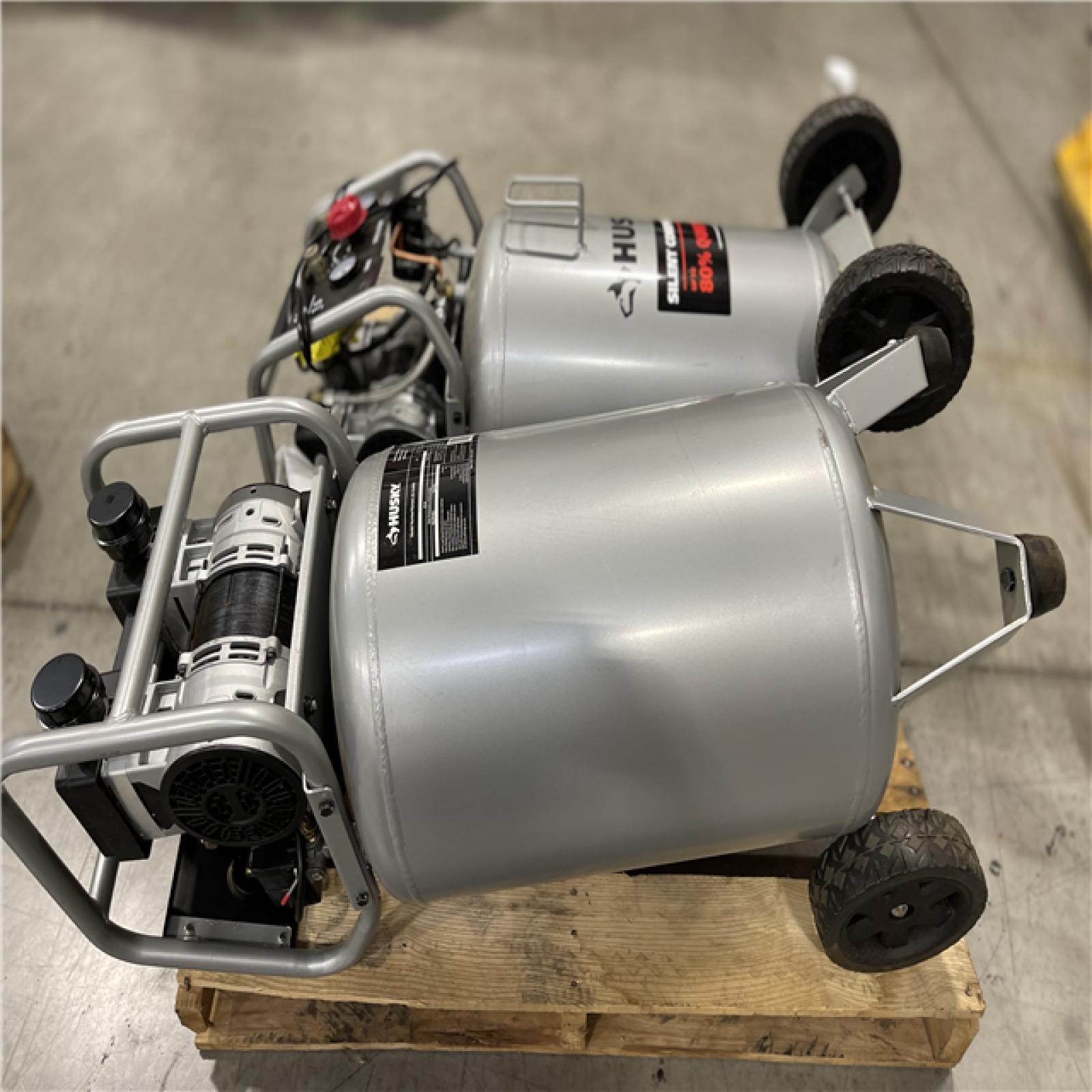DALLAS LOCATION - Husky 20 Gal.165 PSI Vertical Electric Oil-Free Quiet Auto/Workshop Air Compressor PALLET-(2 UNITS)