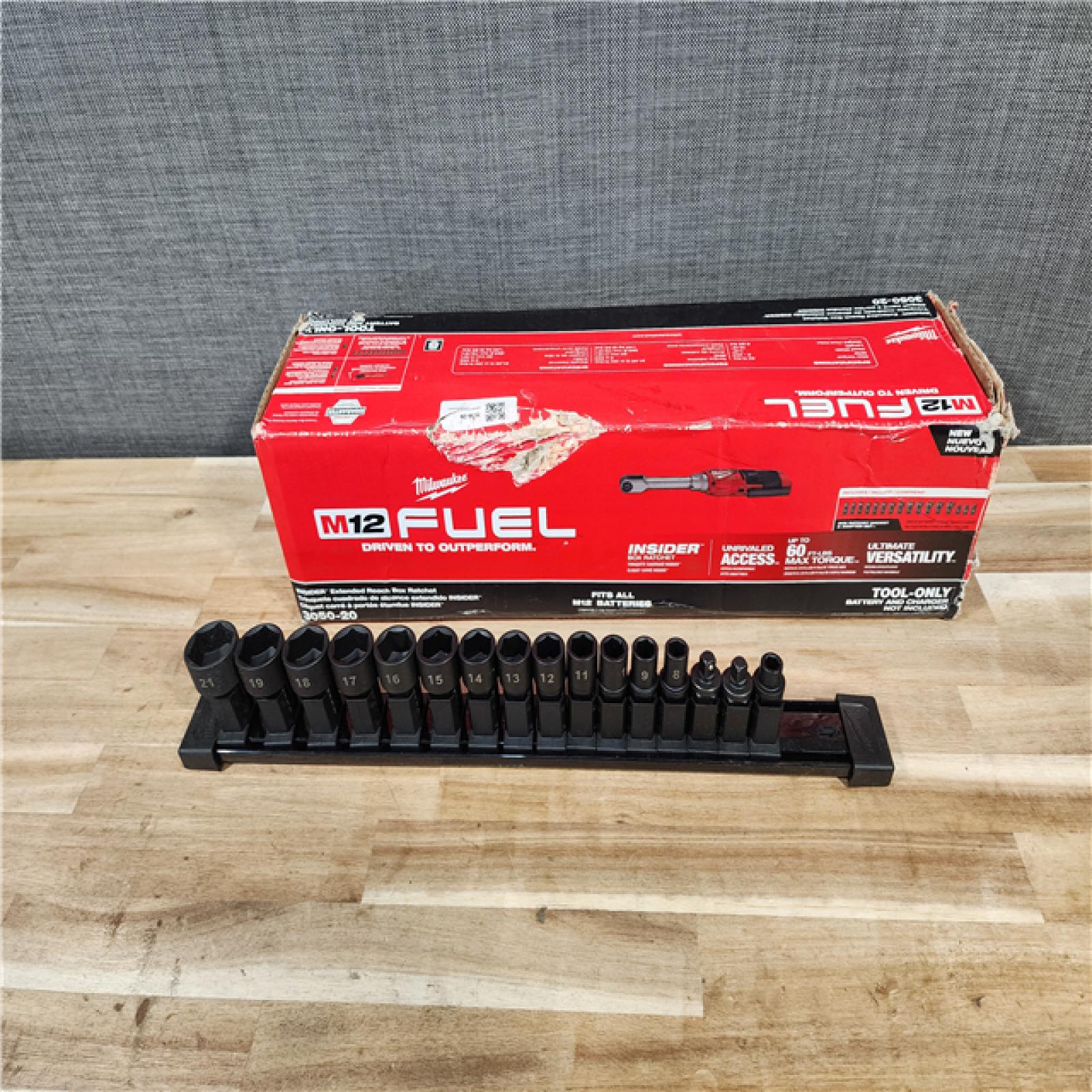 HOUSTON LOCATION - AS-IS Milwaukee FUEL INSIDER 12V Lithium-Ion Brushless Cordless 1/4 in. - 3/8 in. Extended Reach Box Ratchet (Tool-Only)