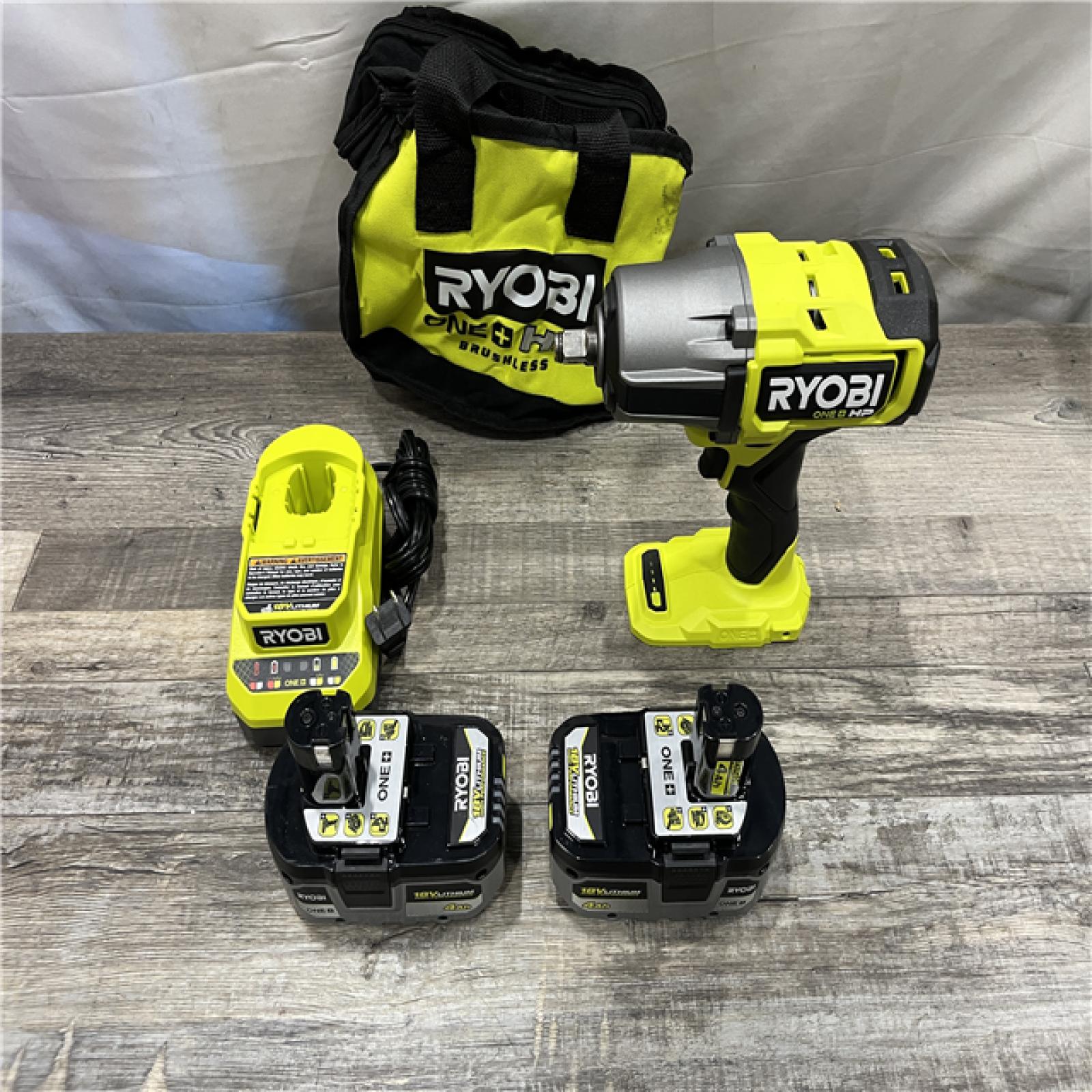 AS-IS RYOBI ONE+ HP 18V Brushless Cordless 4-Mode 1/2 in. High Torque Impact Wrench Kit with (2) 4.0 Ah Batteries and Charger