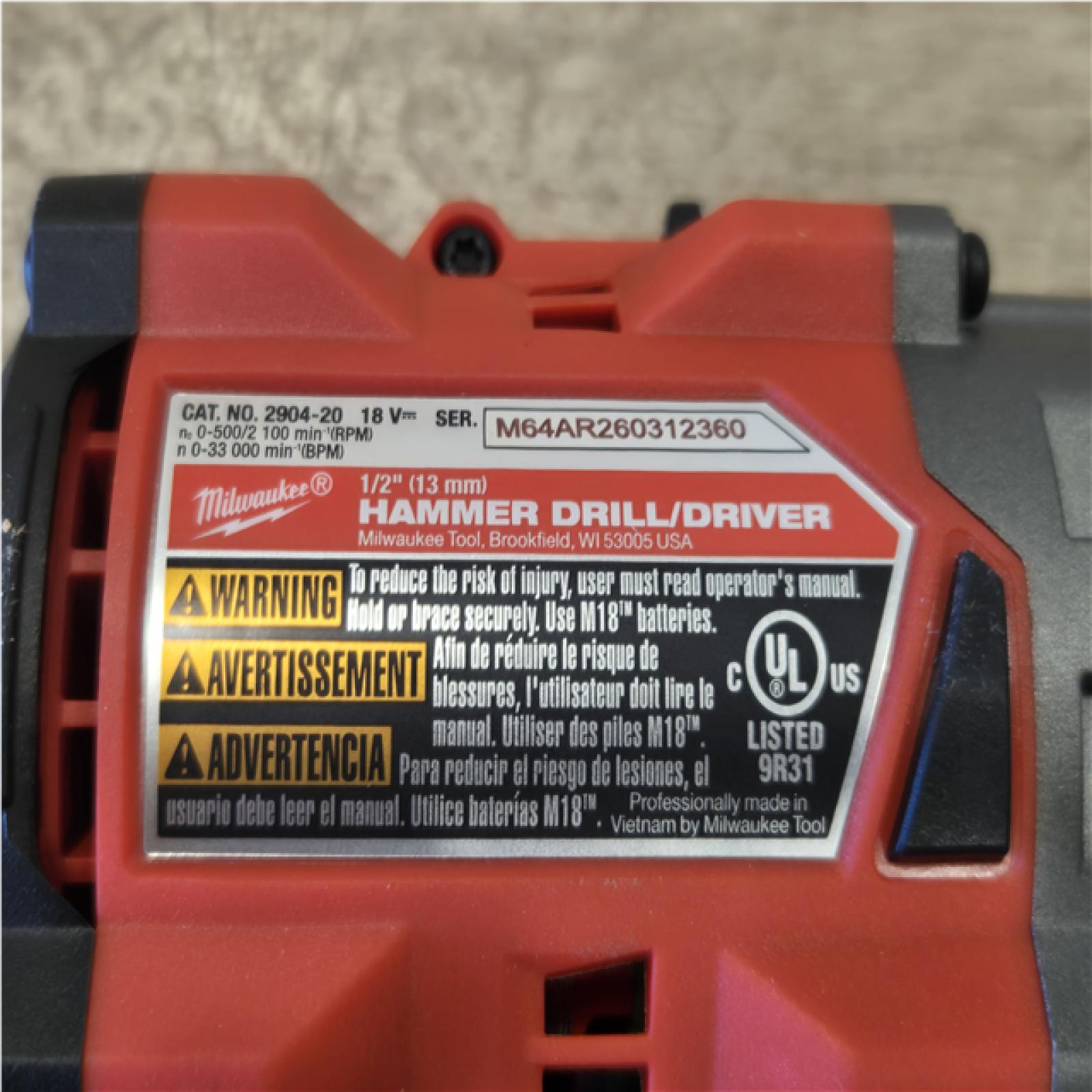 AS-IS Milwaukee FUEL 18V Lithium-Ion Brushless Cordless 1/2 in. Hammer Drill/Driver (Tool-Only)