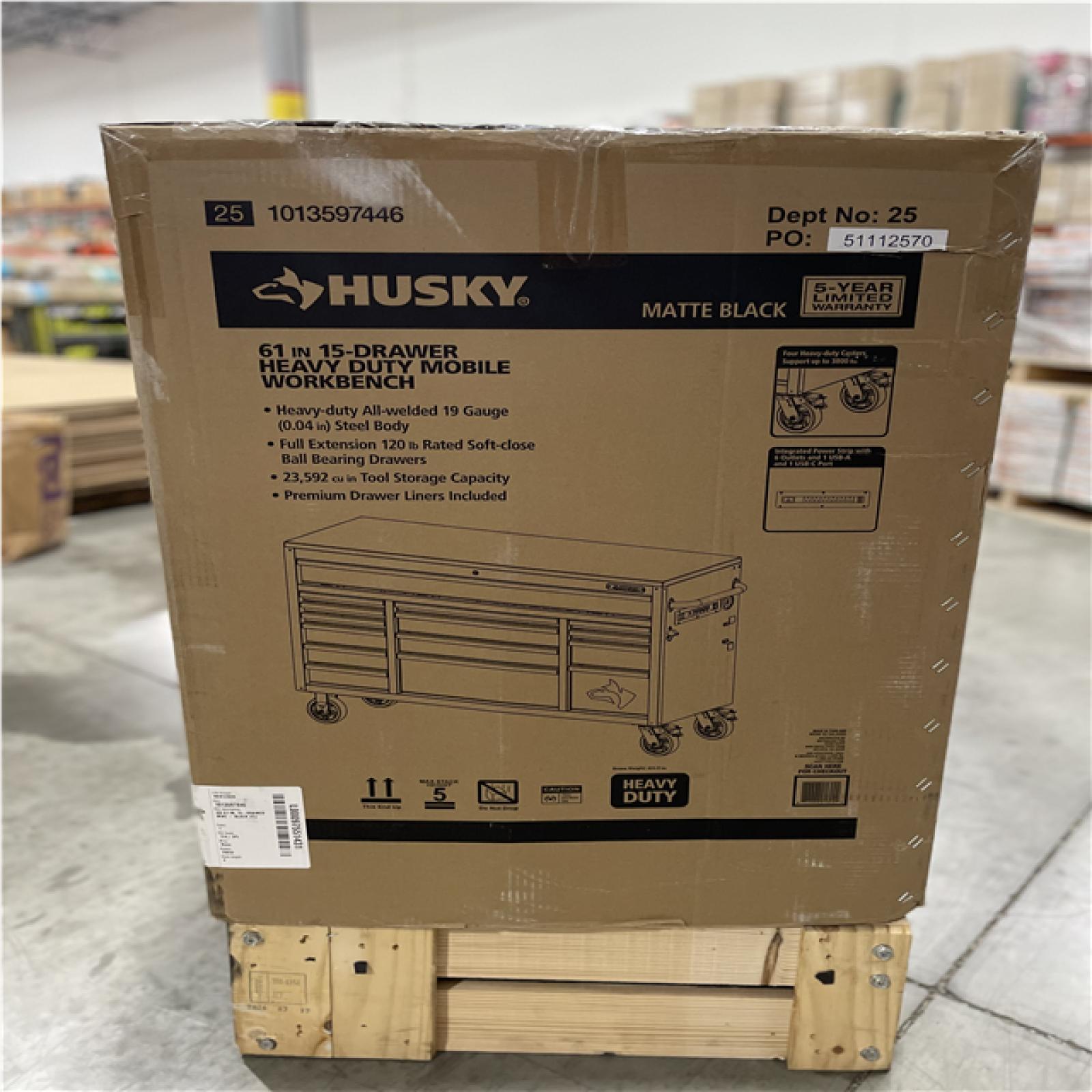 DALLAS LOCATION- AS-IS HUSKY 61IN 15 DRAWER HEAVY DUTY MOBILE WORKBENCH