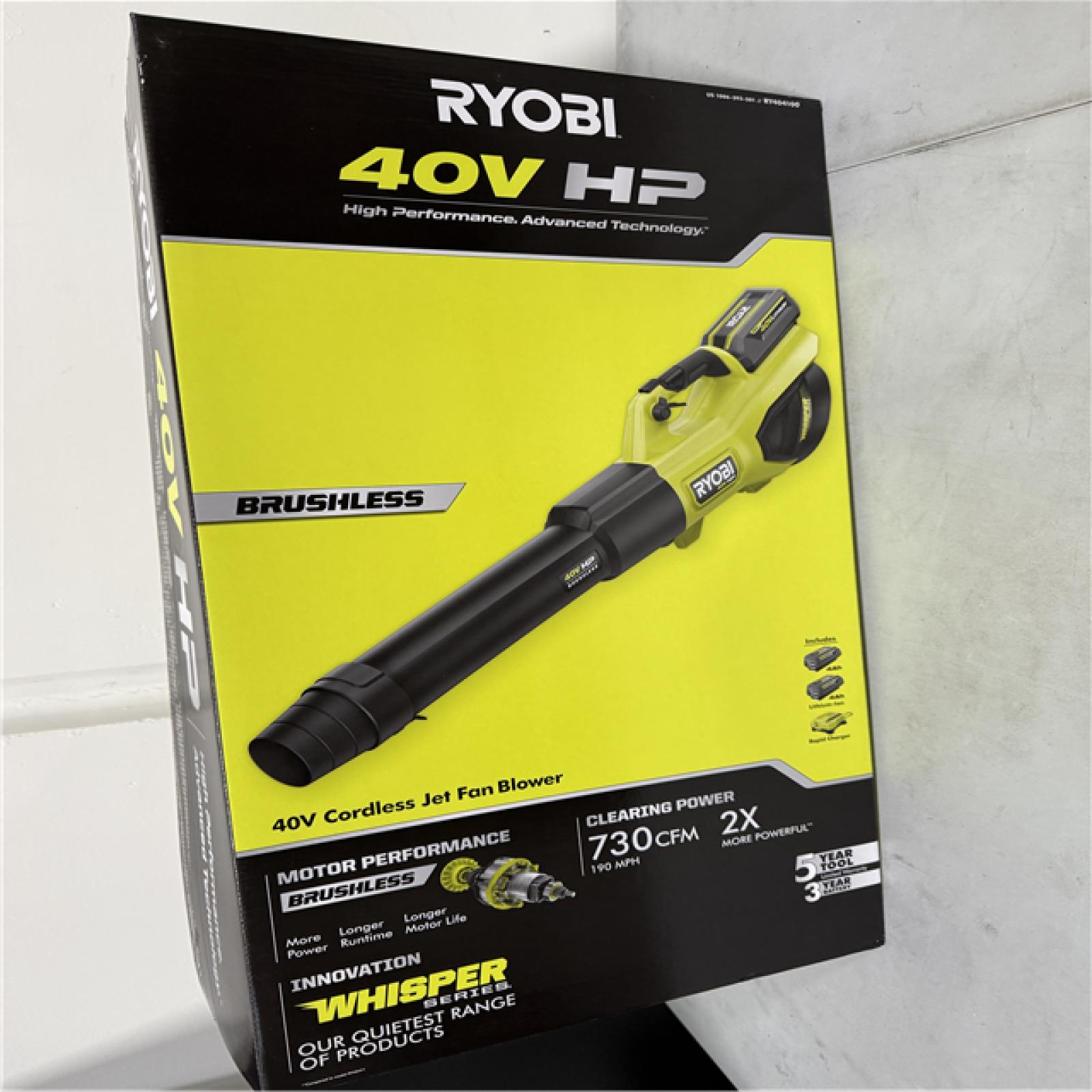 CALIFORNIA NEW RYOBI 40V CORDLESS JET FAN BLOWER, INCLUDES 2 BATTERIES & CHARGER