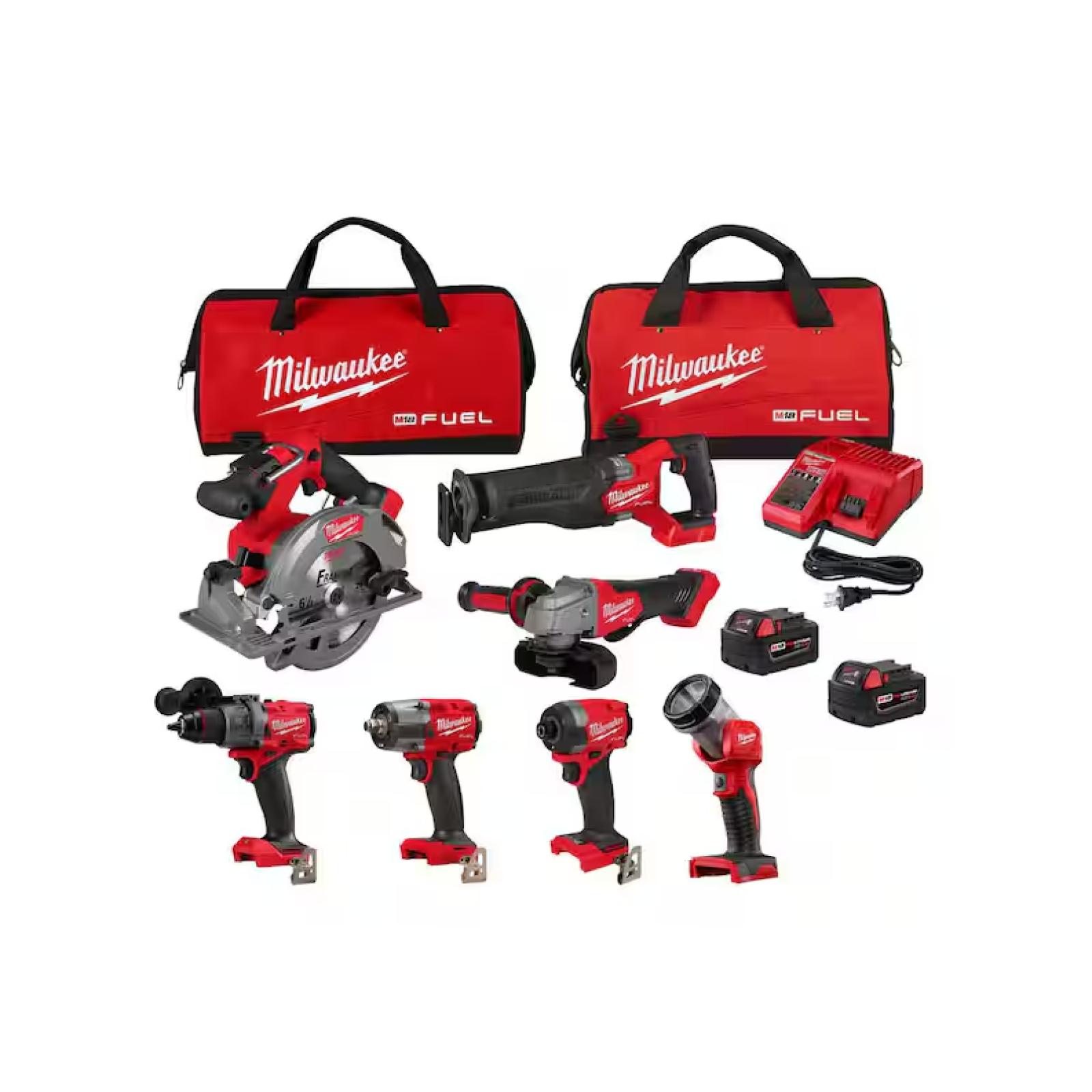 NEW! - Milwaukee M18 FUEL 18V Lithium-Ion Brushless Cordless Combo Kit with Two 5.0 Ah Batteries  1 Charger  2 Tool Bags (7-Tool)