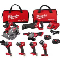NEW! - Milwaukee M18 FUEL 18V Lithium-Ion Brushless Cordless Combo Kit with Two 5.0 Ah Batteries  1 Charger  2 Tool Bags (7-Tool)