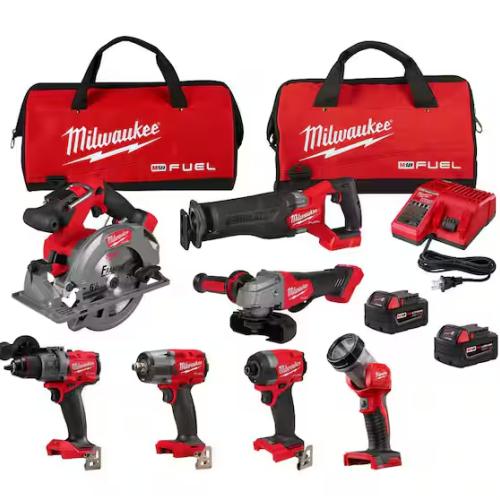 NEW! - Milwaukee M18 FUEL 18V Lithium-Ion Brushless Cordless Combo Kit with Two 5.0 Ah Batteries  1 Charger  2 Tool Bags (7-Tool)