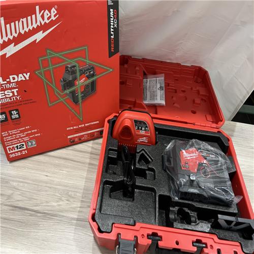 AS-IS Milwaukee 12-Volt Lithium-Ion Cordless Green 250 ft. 3-Plane Laser Level Kit