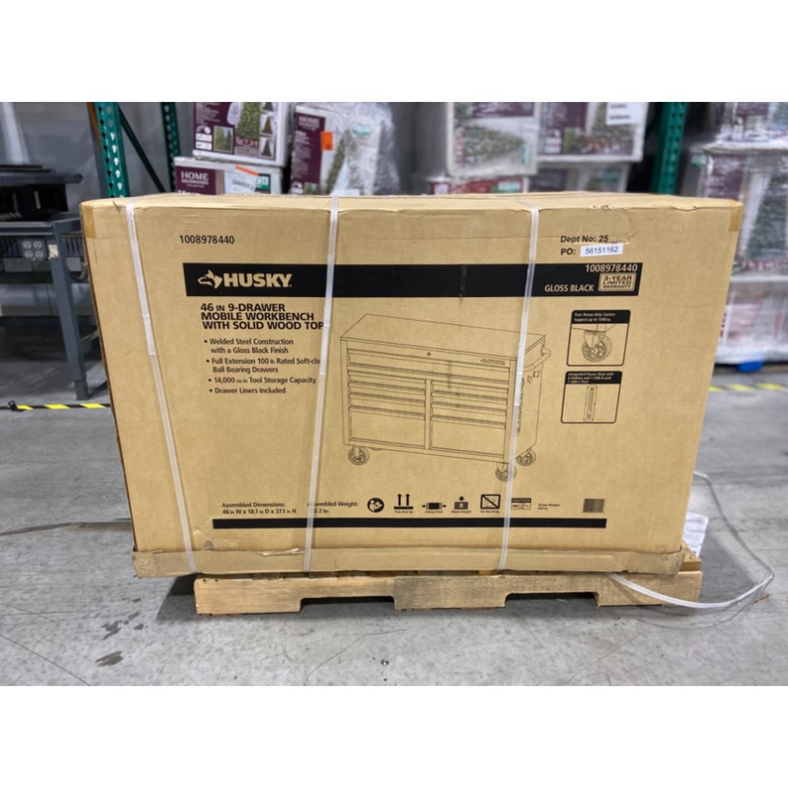 DALLAS LOCATION - Husky Tool Storage 46 in. W x 18 in. D 9-Drawer Mobile Workbench Cabinet in Gloss Black - 2 UNITS