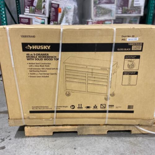 DALLAS LOCATION - Husky Tool Storage 46 in. W x 18 in. D 9-Drawer Mobile Workbench Cabinet in Gloss Black - 2 UNITS
