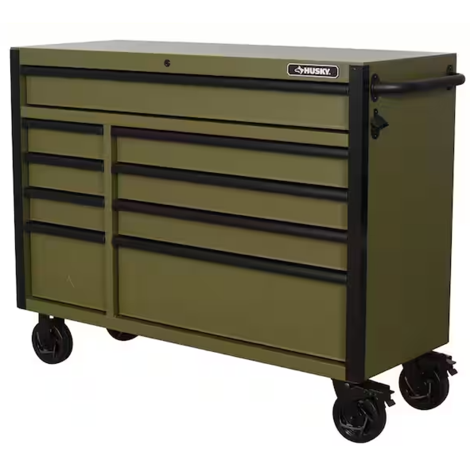 DALLAS LOCATION- AS-IS HUSKY Heavy Duty 52 in. W 9-Drawer Matte Army Green Rolling Tool Cabinet