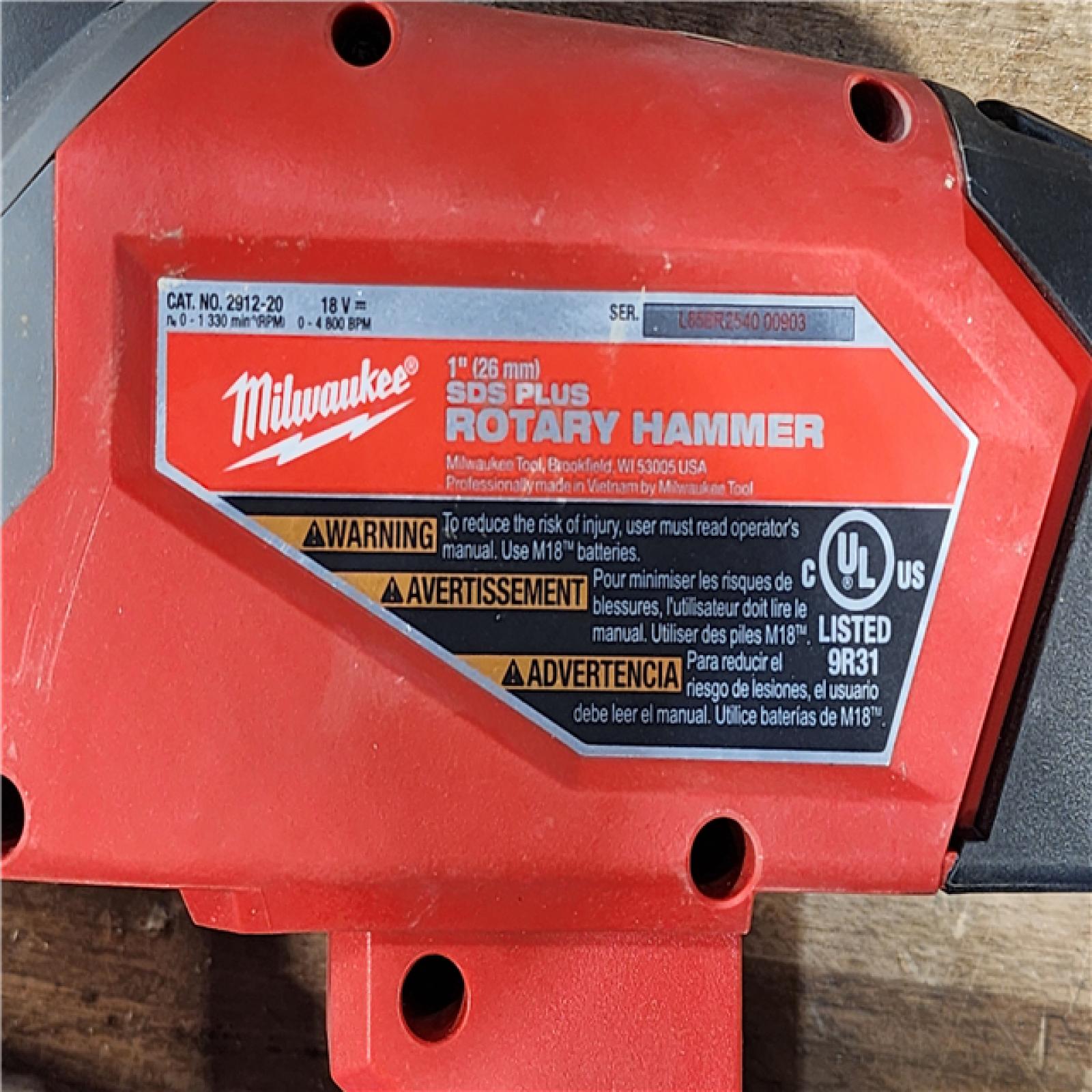 HOUSTON LOCATION - AS-IS Milwaukee  FUEL 18V Lithium-Ion Brushless Cordless 1 in. SDS-Plus Rotary Hammer (Tool-Only)