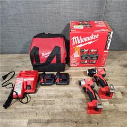 HOUSTON LOCATION - AS-IS Milwaukee M18 18V Lithium-Ion Brushless Cordless Compact Drill/Impact Combo Kit (2-Tool) W/(2) 2.0 Ah Batteries  Charger & Bag