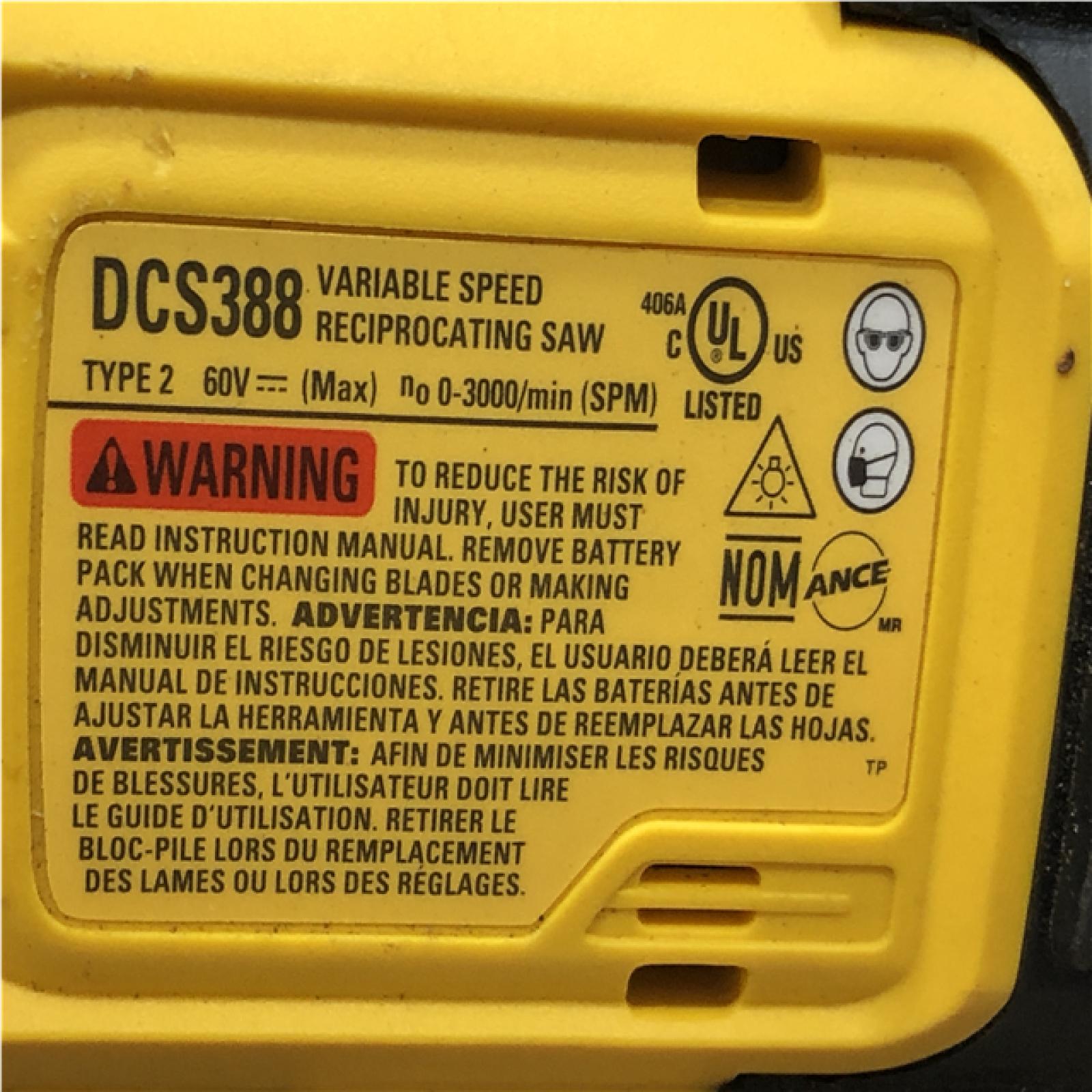 AS-IS Dewalt FLEXVOLT 60-Volt MAX Lithium-Ion Cordless Brushless Reciprocating Saw (Tool-Only)