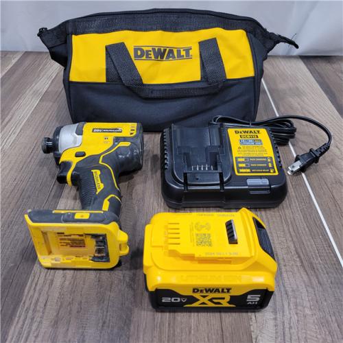 AS-IS DEWALT ATOMIC 20V MAX Lithium-Ion Cordless 1/4 in. Brushless Impact Driver Kit, 5 Ah Battery, Charger, and Bag