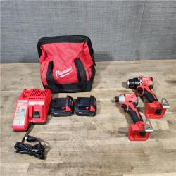 HOUSTON LOCATION - AS-IS Milwaukee M18 18V Lithium-Ion Brushless Cordless Compact Drill/Impact Combo Kit (2-Tool) W/(2) 2.0 Ah Batteries  Charger & Bag